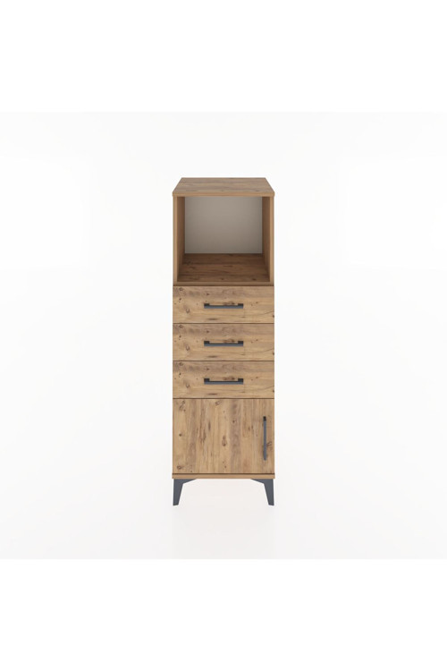 Hyperion Dolap Tek Raflı 3 Çekmeceli Tek Kapaklı 44x44x134 Çam-Çam