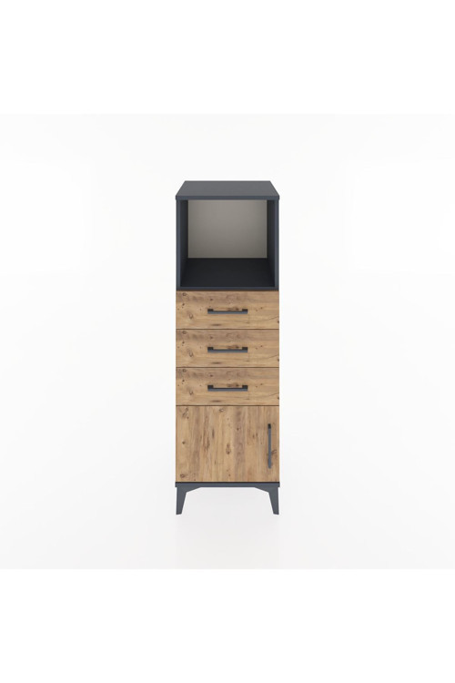 Hyperion Dolap Tek Raflı 3 Çekmeceli Tek Kapaklı 44x44x134 Antrasit-Çam