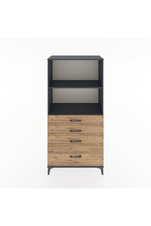 Hyperion Dolap 2 Raflı 4 Çekmeceli 88x44x182 Antrasit-Çam