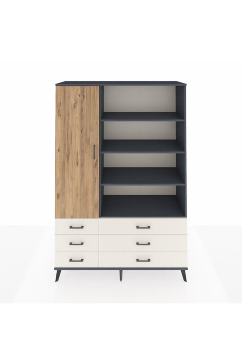 Hyperion Dolap 8 Raflı 6 Çekmeceli 1 Kapaklı 132 x 44 x 195 cm Antrasit - Çam - Aytaşı