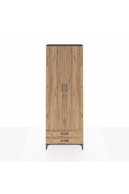 Arges Dolap 5 Raflı 2 Çekmeceli 2 Kapaklı 88x30x243 Antrasit-Çam