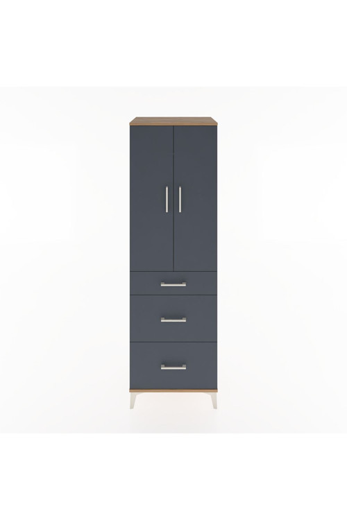 Hyperion Dolap Tek Raflı 3 Çekmeceli Tek Askılı 60x44x195 Çam-Antrasit
