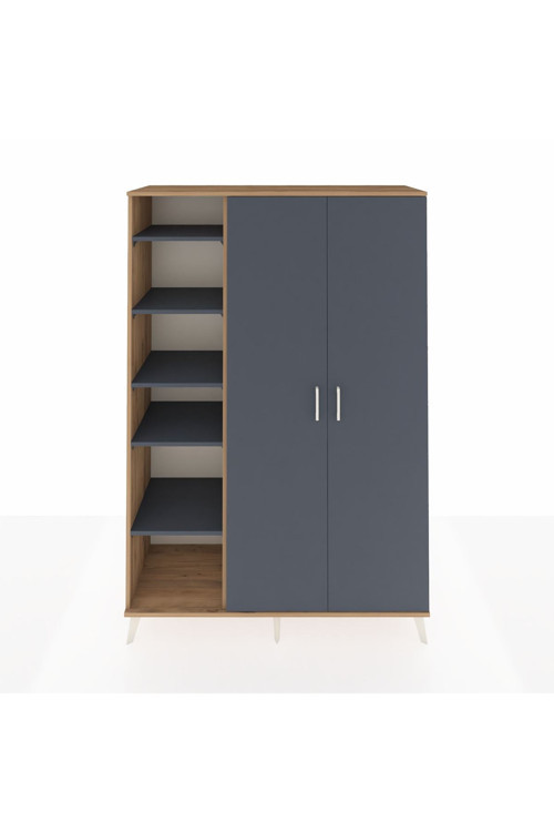 Hyperion Gardrop 7 Raflı 2 Kapaklı Tek Askılı 132x44x195 Çam-Antrasit