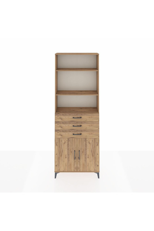 Arges Dolap 4 Raflı 3 Çekmeceli 2 Kapaklı 88x30x243 Çam-Çam