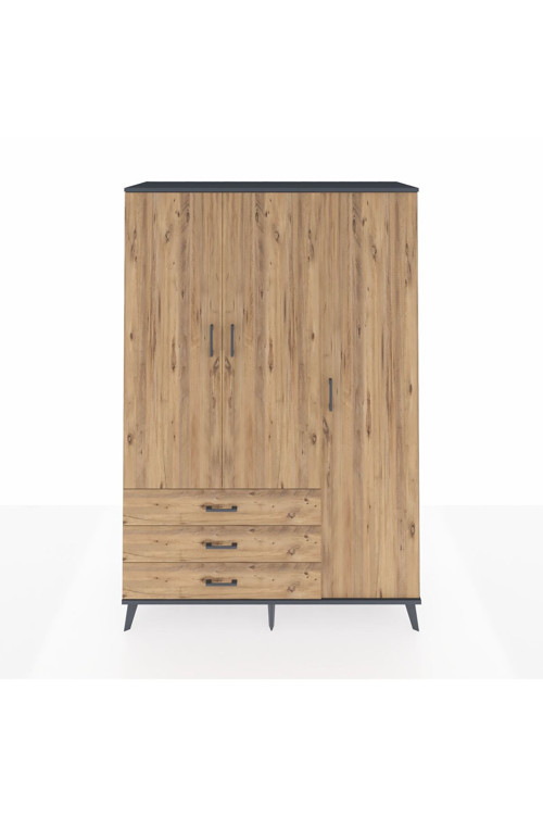 Hyperion Gardrop 6 Raflı 3 Çekmeceli Tek Askılı 132x44x195 Antrasit-Çam