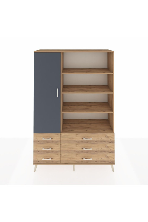 Hyperion Dolap 8 Raflı 6 Çekmeceli 1 Kapaklı 132 x 44 x 195 cm Çam - Antrasit - Çam