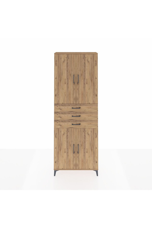 Arges Dolap 4 Raflı 3 Çekmeceli 4 Kapaklı 88x30x243 Çam-Çam