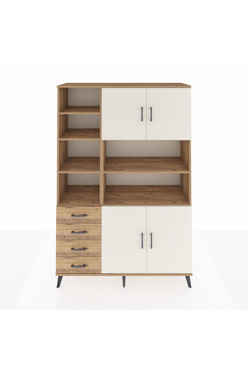 Hyperion Dolap 9 Raflı 4 Çekmeceli 4 Kapaklı 132x44x195 Çam-Aytaşı/Çam