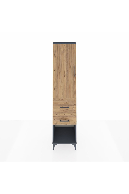 Hyperion Dolap Tek Raflı 2 Çekmeceli Tek Askılı 44x44x195 Antrasit-Çam