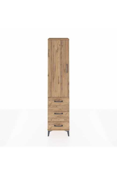 Hyperion Dolap 4 Raflı 3 Çekmeceli Tek Kapaklı 44x44x195 Çam-Çam