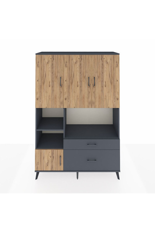 Hyperion Dolap 7 Raflı 2 Çekmeceli 5 Kapaklı 132 x 44 x 195 cm Antrasit - Çam - Antrasit