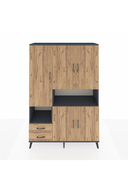 Hyperion Gardrop 10 Raflı 2 Çekmeceli 5 Kapaklı 132x44x195 Antrasit-Çam
