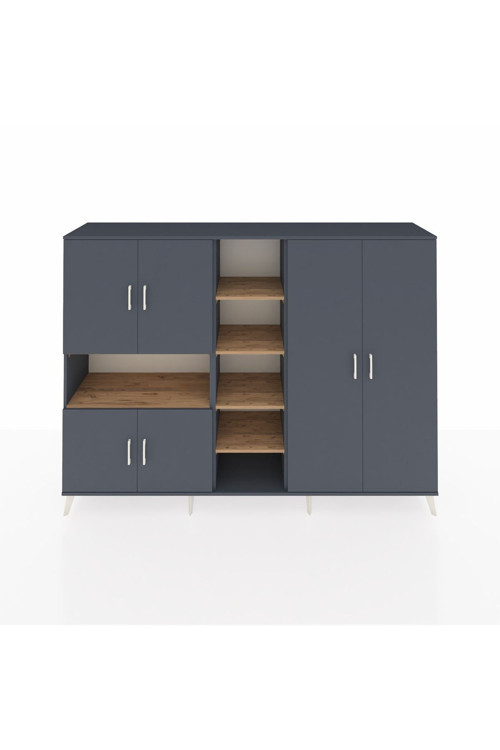 Hyperion Dolap 13 Raflı 6 Kapaklı 220x44x163 Antrasit-Antrasit/Çam