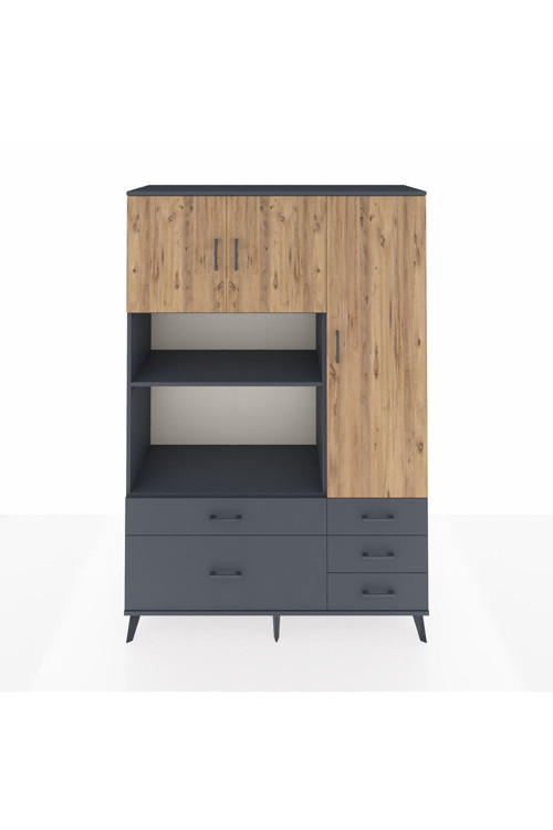 Hyperion Dolap 7 Raflı 5 Çekmeceli 3 Kapaklı 132x44x195 Antrasit-Çam/Antrasit
