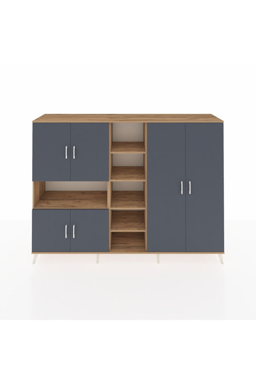 Hyperion Dolap 13 Raflı 6 Kapaklı 220x44x163 Çam-Antrasit/Çam