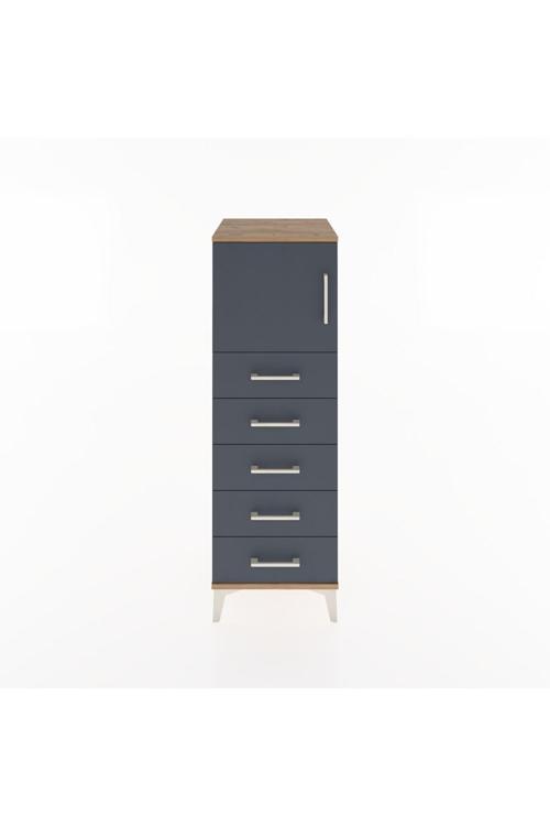 Hyperion Dolap Tek Raflı 5 Çekmeceli Tek Kapaklı 44x44x134 Çam-Antrasit