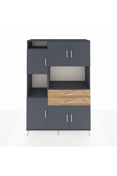 Hyperion Dolap 8 Raflı 2 Çekmeceli 6 Kapaklı 132x44x195 Antrasit-Antrasit/Çam