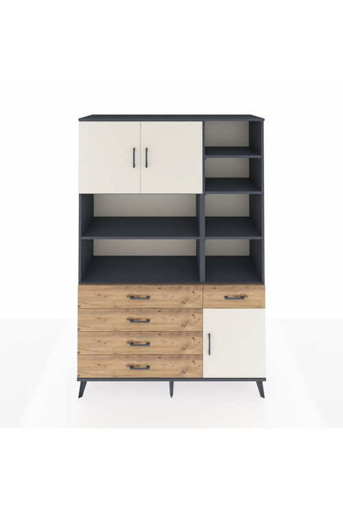 Hyperion Dolap 9 Raflı 5 Çekmeceli 3 Kapaklı 132x44x195 Antrasit-Aytaşı/Çam