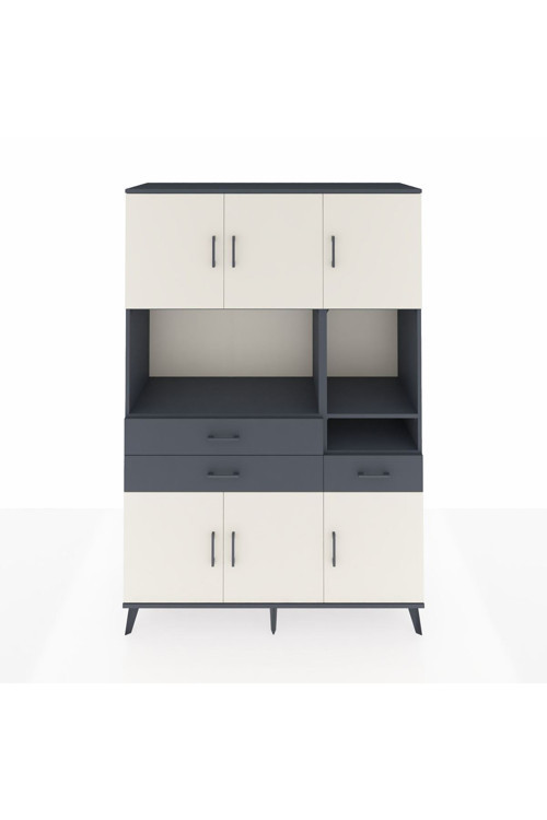 Hyperion Dolap 9 Raflı 3 Çekmeceli 6 Kapaklı 132x44x195 Antrasit-Aytaşı/Antrasit