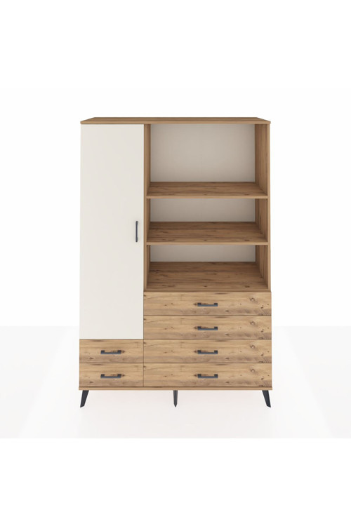 Hyperion Dolap 7 Raflı 6 Çekmeceli Tek Kapaklı 132x44x195 Çam-Aytaşı/Çam