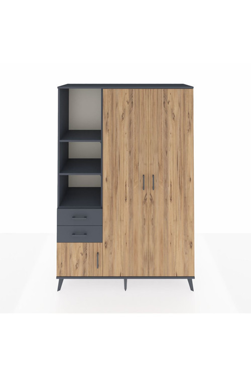 Hyperion Dolap 5 Raflı 2 Çekmeceli 1 Askılı 132 x 44 x 195 cm Antrasit - Çam - Antrasit