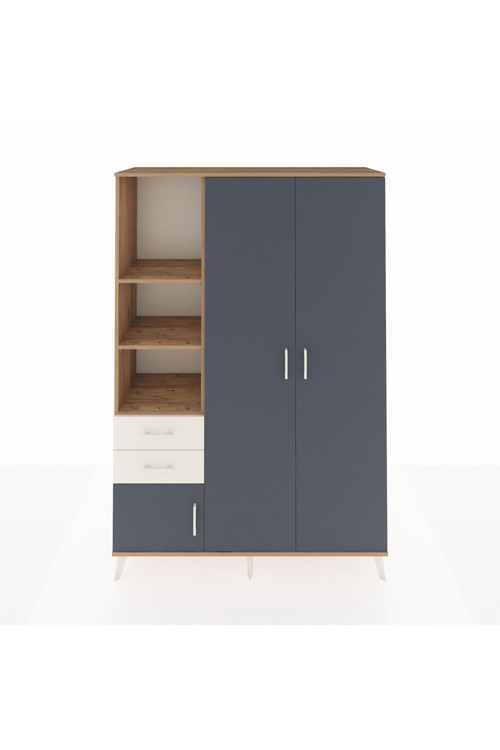 Hyperion Dolap 5 Raflı 2 Çekmeceli 1 Askılı 132 x 44 x 195 cm Çam - Antrasit - Aytaşı