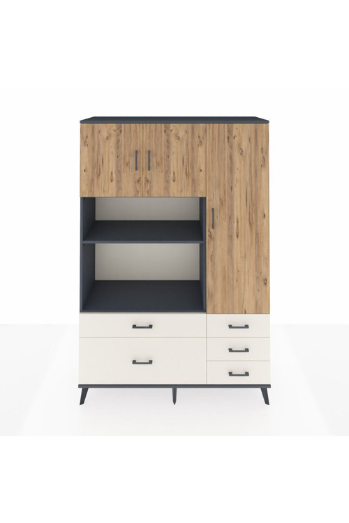Hyperion Dolap 7 Raflı 5 Çekmeceli 3 Kapaklı 132x44x195 Antrasit-Çam/Aytaşı