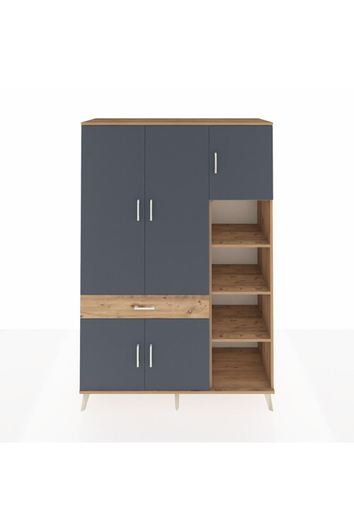 Hyperion Dolap 10 Raflı 1 Çekmeceli 5 Kapaklı 132 x 44 x 195 cm Çam - Antrasit - Çam