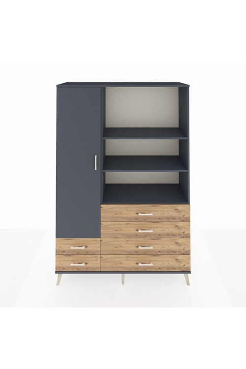 Hyperion Dolap 7 Raflı 6 Çekmeceli Tek Kapaklı 132x44x195 Antrasit-Antrasit/Çam