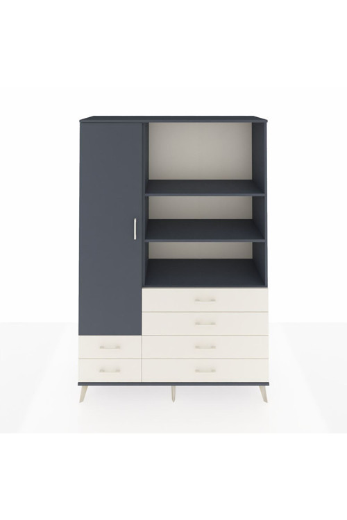 Hyperion Dolap 7 Raflı 6 Çekmeceli Tek Kapaklı 132x44x195 Antrasit-Antrasit/Aytaşı