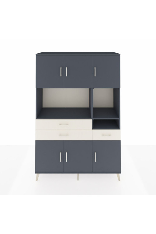 Hyperion Dolap 9 Raflı 3 Çekmeceli 6 Kapaklı 132x44x195 Antrasit-Antrasit/Aytaşı