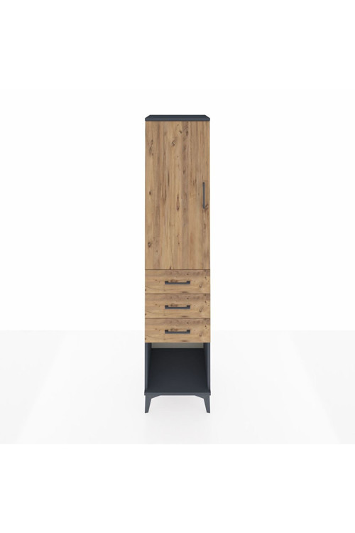 Hyperion Dolap 3 Raflı 3 Çekmeceli Tek Kapaklı 44x44x195 Antrasit-Çam