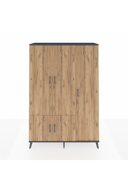 Hyperion Dolap 7 Raflı 5 Kapaklı Tek Askılı 132x44x195 Antrasit-Çam/Aytaşı