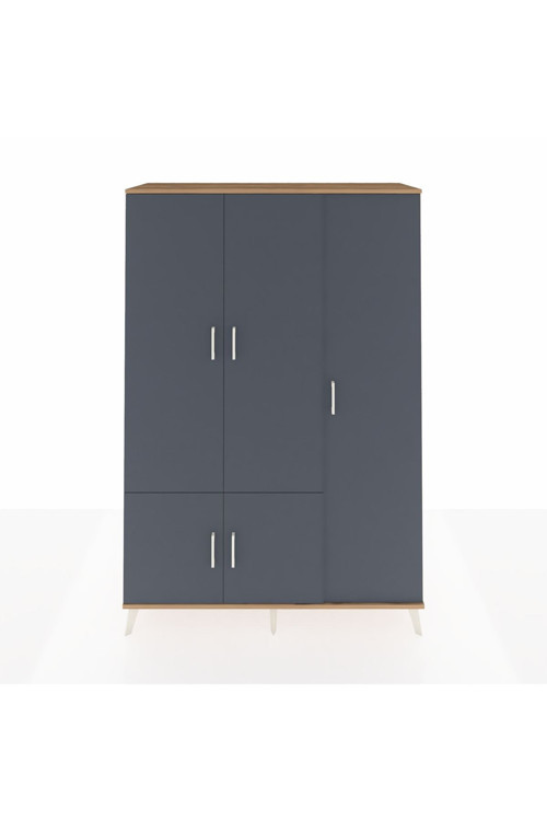 Hyperion Dolap 7 Raflı 5 Kapaklı Tek Askılı 132x44x195 Çam-Antrasit/Çam