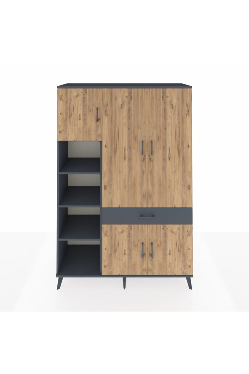 Hyperion Dolap 8 Raflı 1 Çekmeceli 5 Kapaklı 132 x 44 x 195 cm Antrasit - Çam - Antrasit