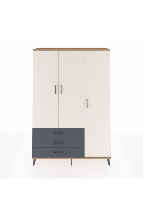Hyperion Dolap 6 Raflı 3 Çekmeceli Tek Askılı 132x44x195 Çam-Aytaşı/Antrasit
