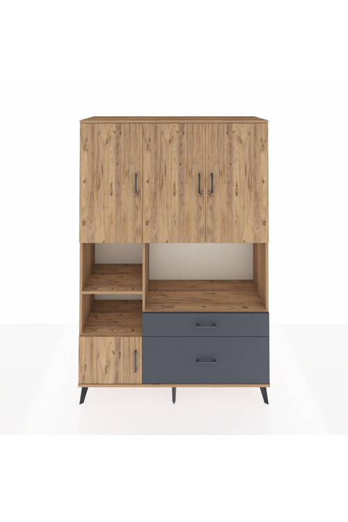 Hyperion Dolap 7 Raflı 2 Çekmeceli 5 Kapaklı 132 x 44 x 195 cm Çam - Çam - Antrasit