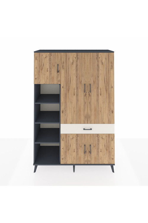 Hyperion Dolap 8 Raflı 1 Çekmeceli 5 Kapaklı 132 x 44 x 195 cm Antrasit - Çam - Aytaşı