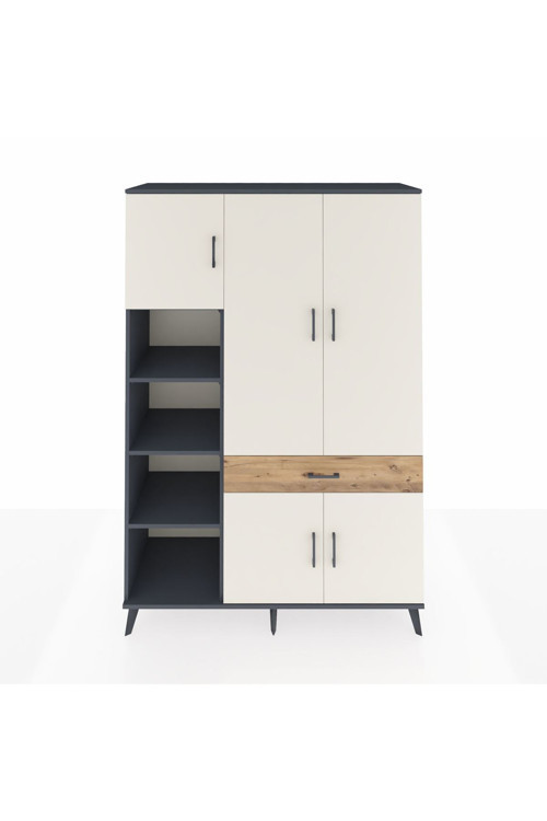 Hyperion Dolap 8 Raflı 1 Çekmeceli 5 Kapaklı 132 x 44 x 195 cm Antrasit - Aytaşı - Çam