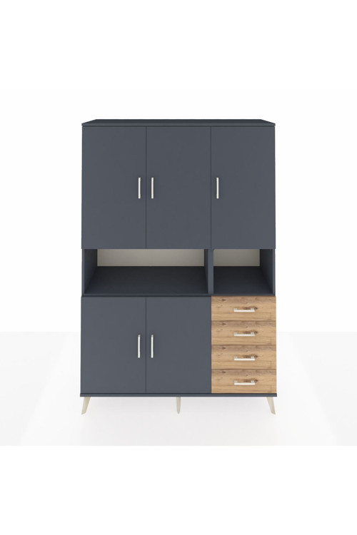 Hyperion Dolap 7 Raflı 4 Çekmeceli 5 Kapaklı 132x44x195 Antrasit-Antrasit/Çam