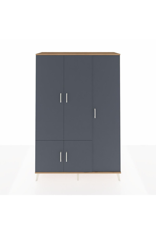 Hyperion Dolap 7 Raflı 5 Kapaklı Tek Askılı 132x44x195 Çam-Antrasit/Aytaşı