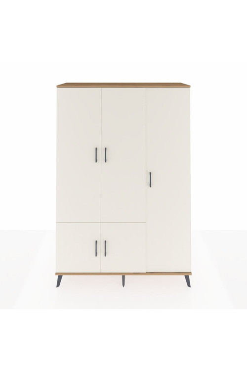 Hyperion Dolap 7 Raflı 5 Kapaklı Tek Askılı 132x44x195 Çam-Aytaşı/Antrasit
