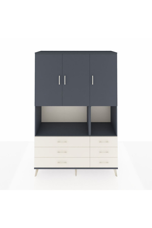 Hyperion Dolap 6 Raflı 6 Çekmeceli 3 Kapaklı 132x44x195 Antrasit-Antrasit/Aytaşı