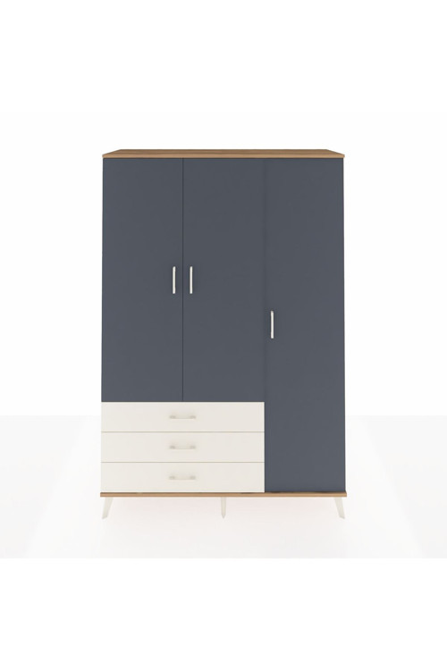 Hyperion Dolap 6 Raflı 3 Çekmeceli Tek Askılı 132x44x195 Çam-Antrasit/Aytaşı