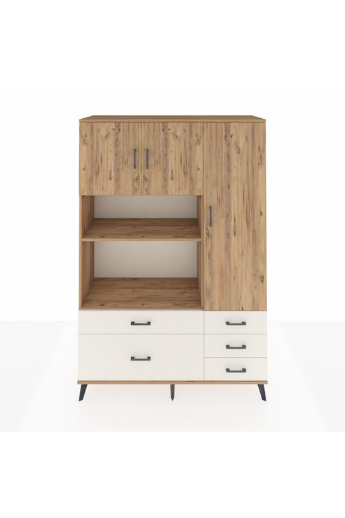 Hyperion Dolap 7 Raflı 5 Çekmeceli 3 Kapaklı 132x44x195 Çam-Çam/Aytaşı