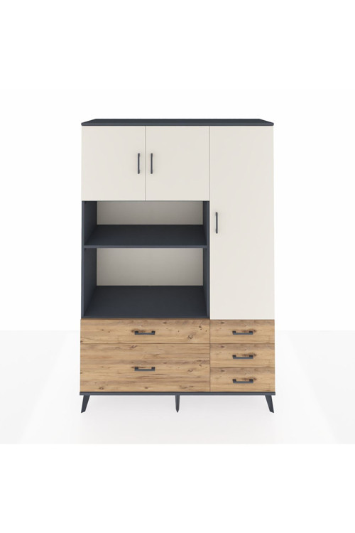 Hyperion Dolap 7 Raflı 5 Çekmeceli 3 Kapaklı 132x44x195 Antrasit-Aytaşı/Çam
