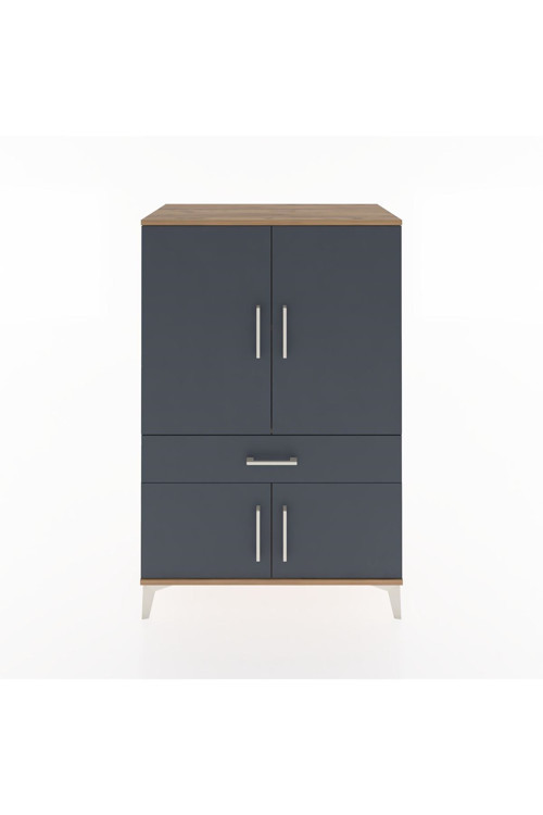 Hyperion Dolap 2 Raflı Tek Çekmeceli 4 Kapaklı 88x44x134 Çam-Antrasit