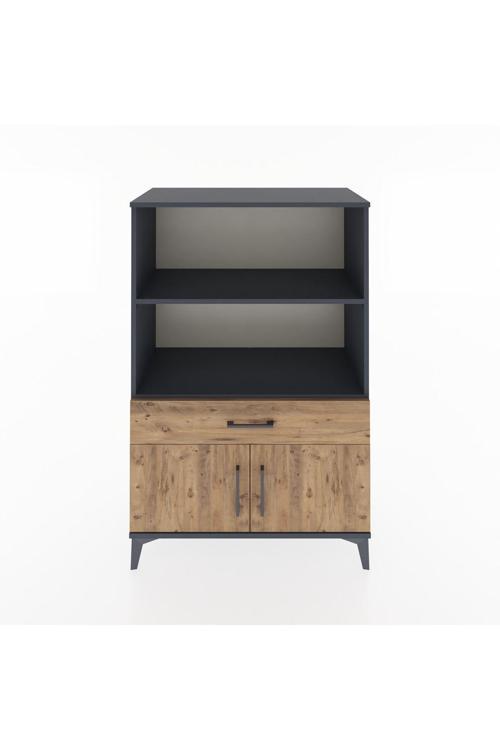 Hyperion Dolap 2 Raflı Tek Çekmeceli 2 Kapaklı 88x44x134 Antrasit-Çam