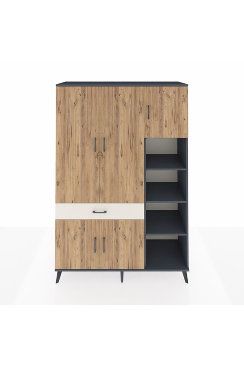Hyperion Dolap 10 Raflı 1 Çekmeceli 5 Kapaklı 132 x 44 x 195 cm Antrasit - Çam - Aytaşı
