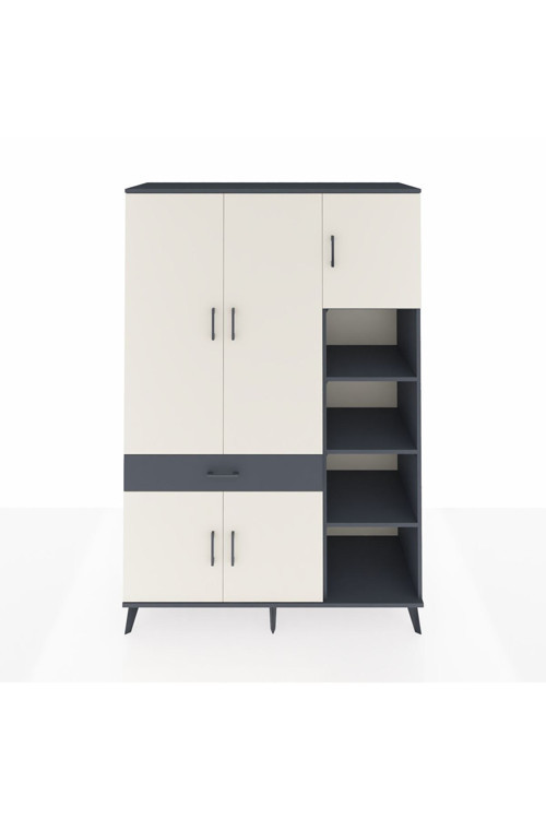 Hyperion Dolap 10 Raflı 1 Çekmeceli 5 Kapaklı 132 x 44 x 195 cm Antrasit - Aytaşı - Antrasit